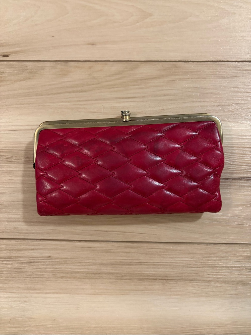 Red Hobo Quilted Leather Clutch Wallet